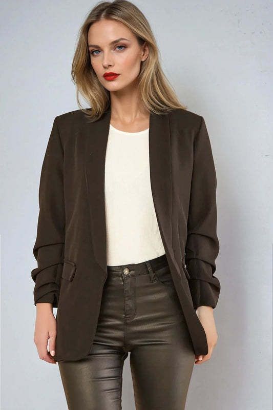 Black Blazer with Ruched Sleeves-1