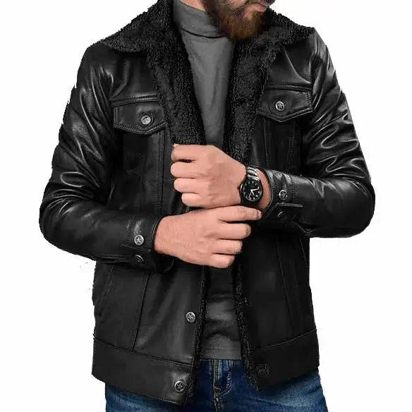 Men’s Black Sherpa Leather Jacket