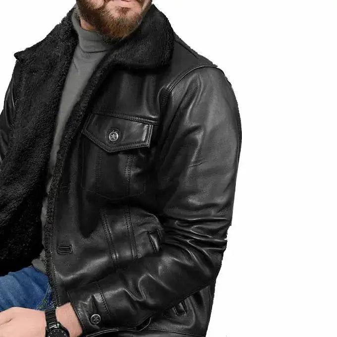 Men’s Black Sherpa Leather Jacket