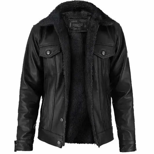 Men’s Black Sherpa Leather Jacket